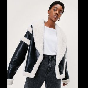 NWT Faux Fur Lined Faux Leather Aviator Jacket